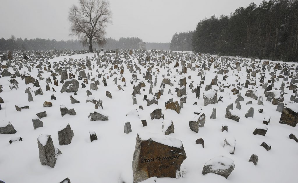 Stones with names of towns and villages, where the victims came from, are seen on the grounds of the former German Nazi Death Camp Treblinka.