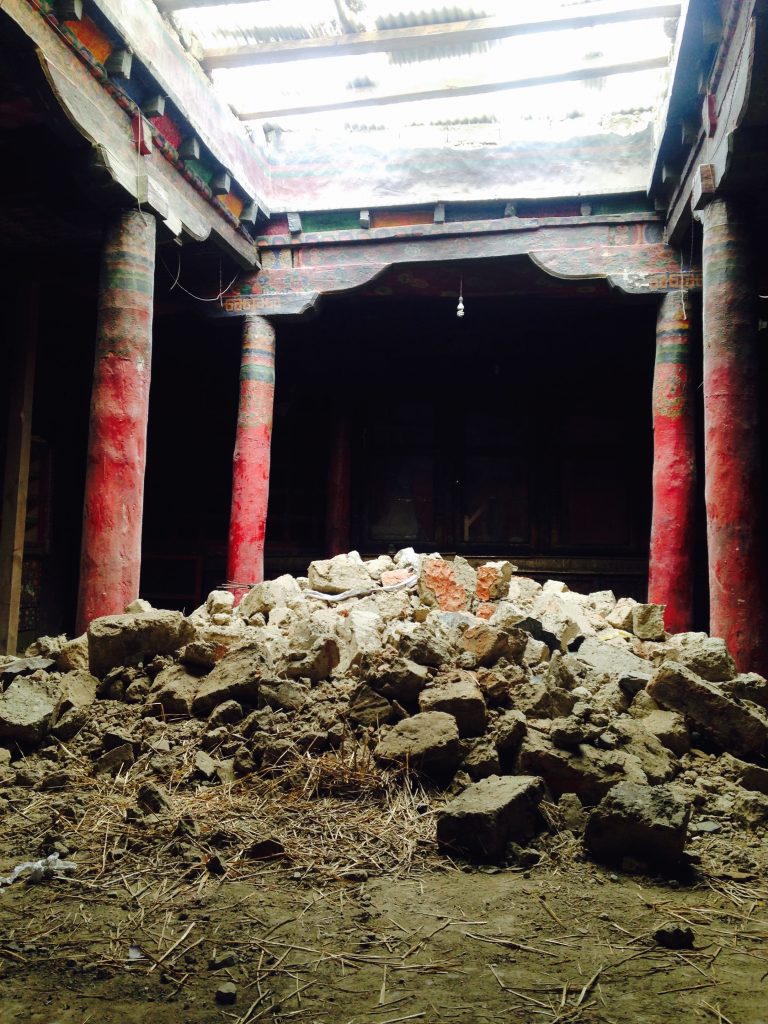 The earthquake ravaged the courtyard of Namgyal’s monastery.