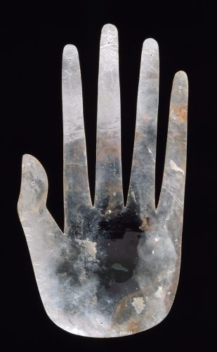 In Ohio in the early 1920s, archaeologists excavated a beautifully stylized effigy hand that was made from a single sheet of mica.