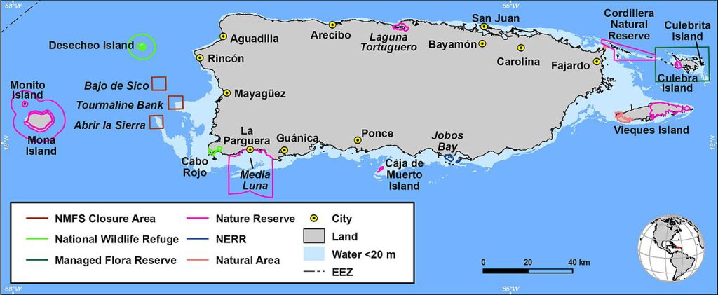 The U.S. National Oceanic and Atmospheric Administration protects coral reef ecosystems all around Puerto Rico, including that of Jobos Bay.