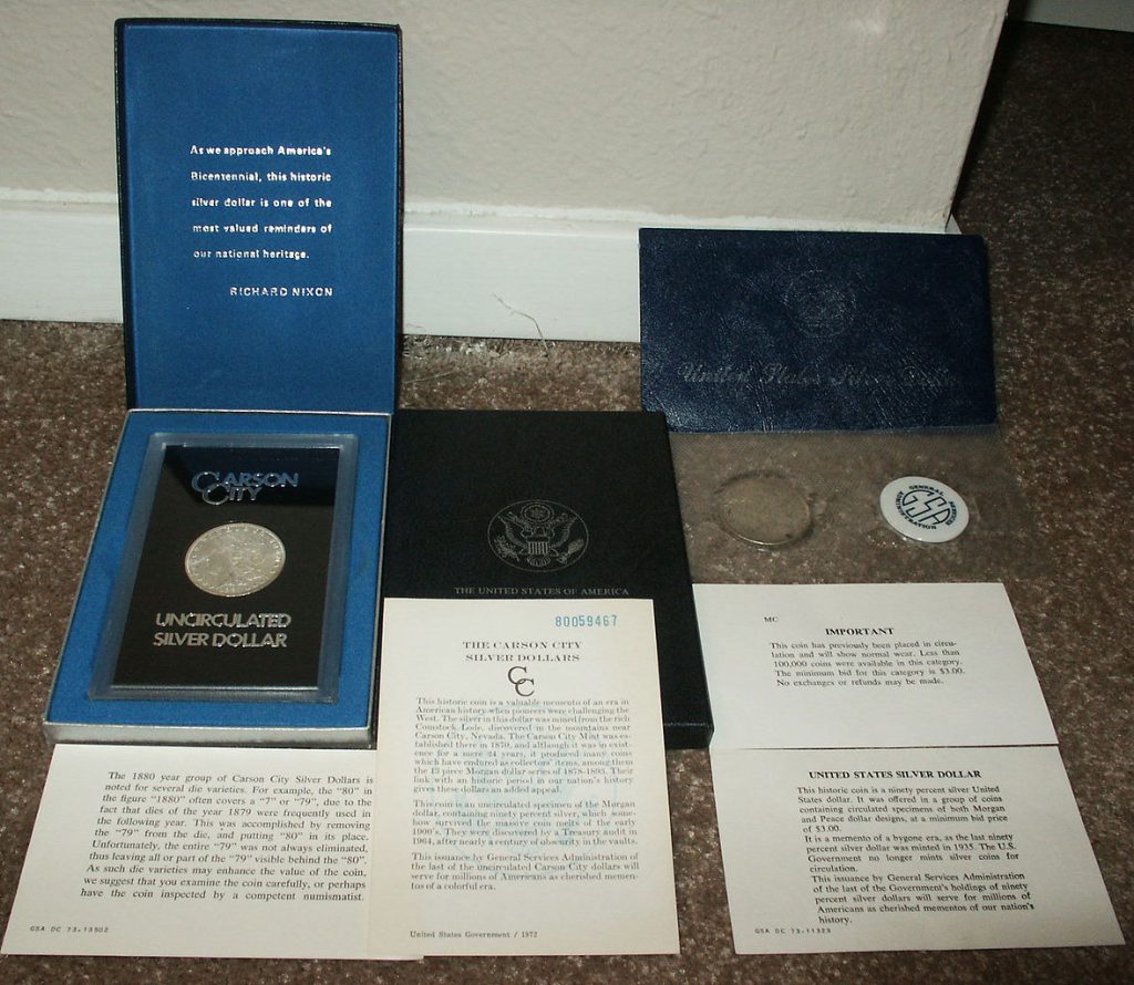 Uncirculated Carson City, Nevada, Morgan dollars were made available for purchase in the 1970s.