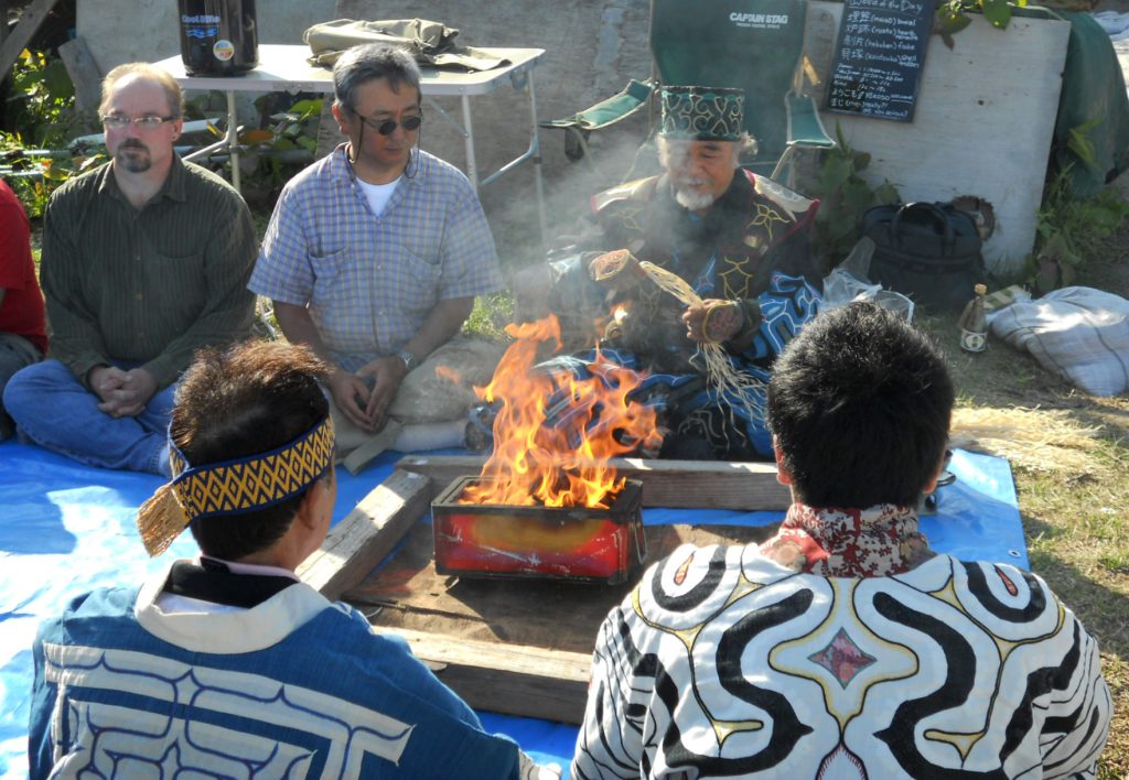 Ainu elders perform a ceremony at Hamanaka II. The archaeological dig initiated by Hirofumi Kato is the first to consult, involve, or ask permission of the Ainu.