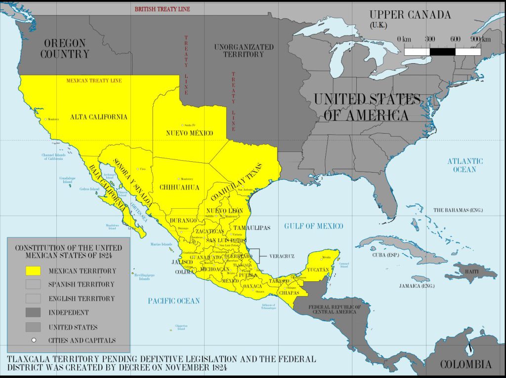 Texas once formed part of the United Mexican States, as shown in this 1824 map, but the U.S. annexed the state in 1845.