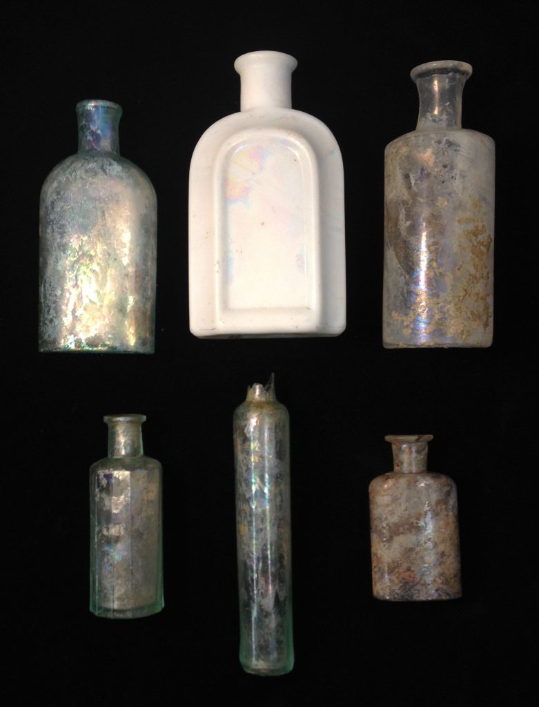Bottles found in the brothel privy likely contained personal care products such as tooth wash and scented lotions.