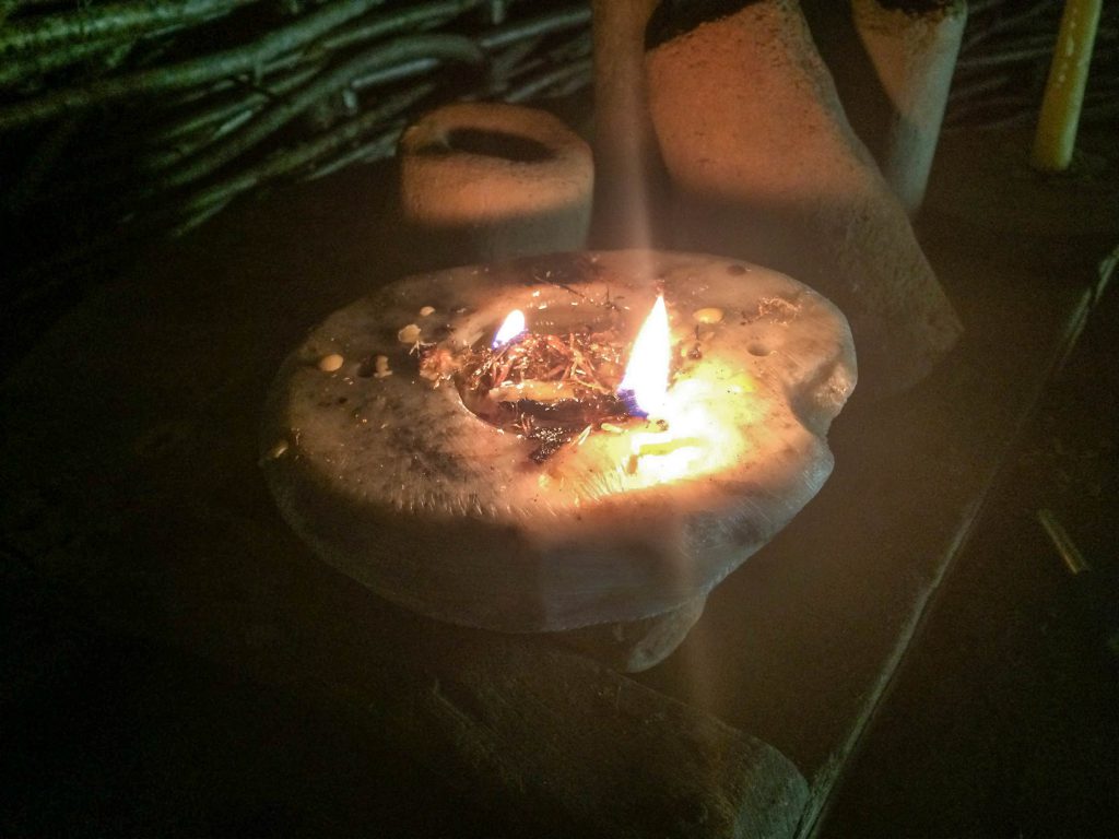 Viking lamps, such as this reconstructed one, were typically made of rock.