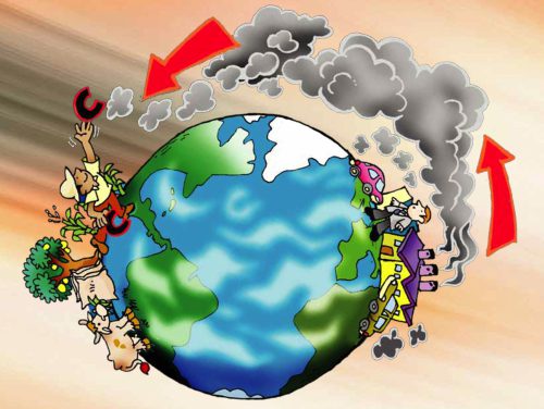 This illustration, from the cover of a pamphlet published by the Costa Rican environmental organization CEDECO, depicts global interconnections between Europe and Latin America that have arisen due to climate change.