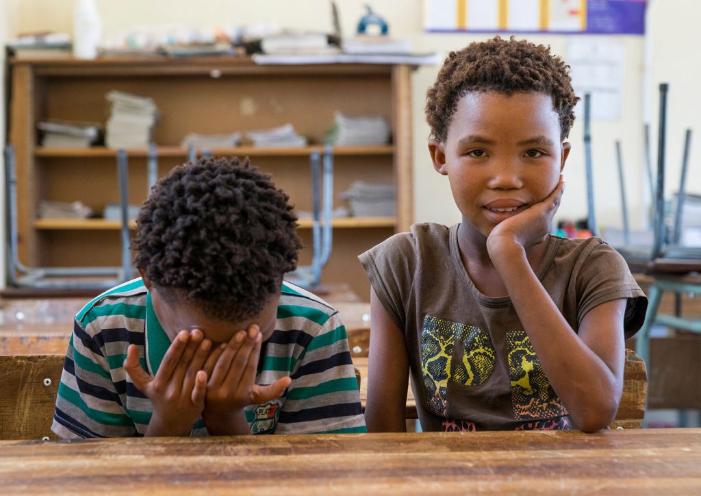 These Ju/‘hoansi children go to school in Tsumkwe, the largest town in Namibia’s Nyae-Nyae district.