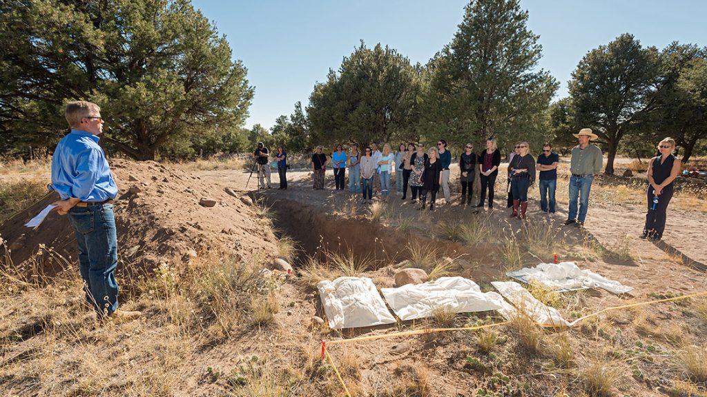 Author Steve Nash presides over the reburial ceremony at Crestone, Colorado, on October 14, 2015, with members of the Crestone community and DMNS staff in attendance.