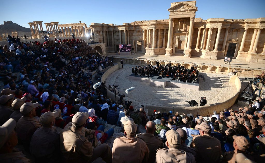 The Mariinsky Symphony Orchestra performs at Palmyra in 2016.