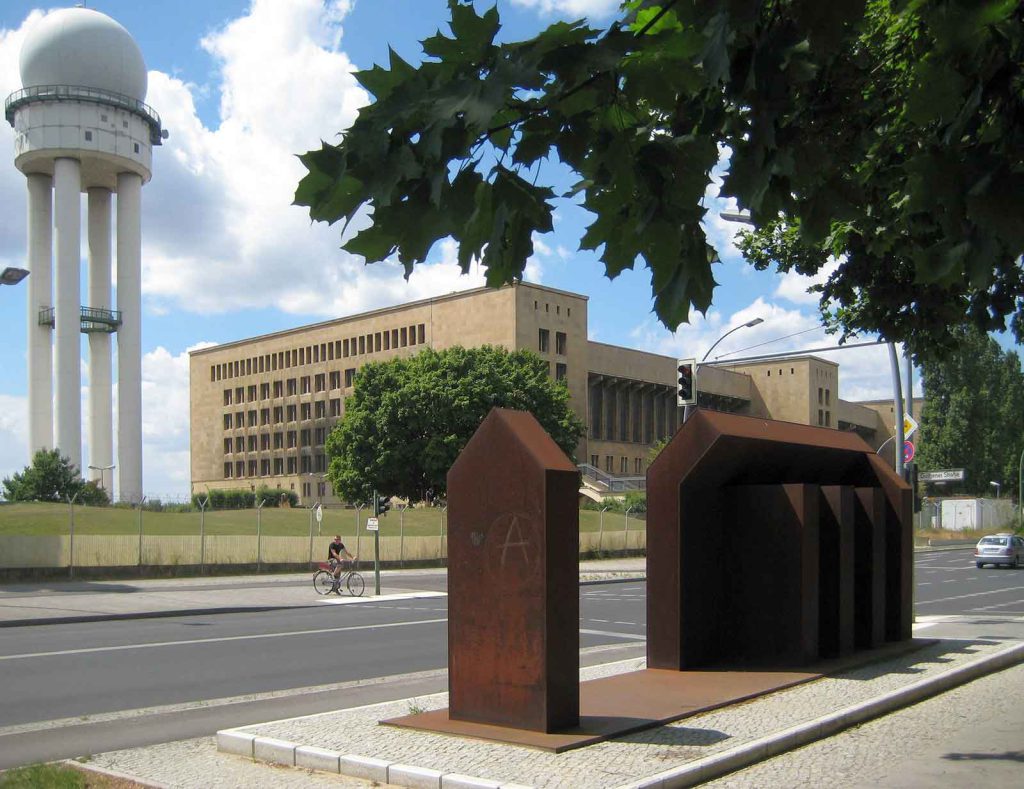 A memorial stands in memory of victims from one of the first concentration camps run by Nazis, "KZ Columbia,” near the Tempelhof Airport site.