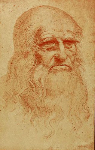This red chalk drawing, circa 1515, is considered by many experts to be a self-portrait of Leonardo da Vinci.