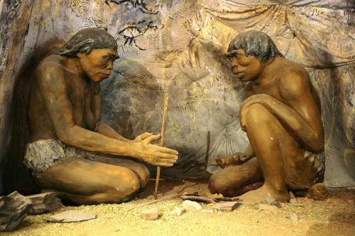 stone age myths - Stone Age hominins probably also used wood and other materials to make tools, as in this diorama from the National Museum of Mongolian History.