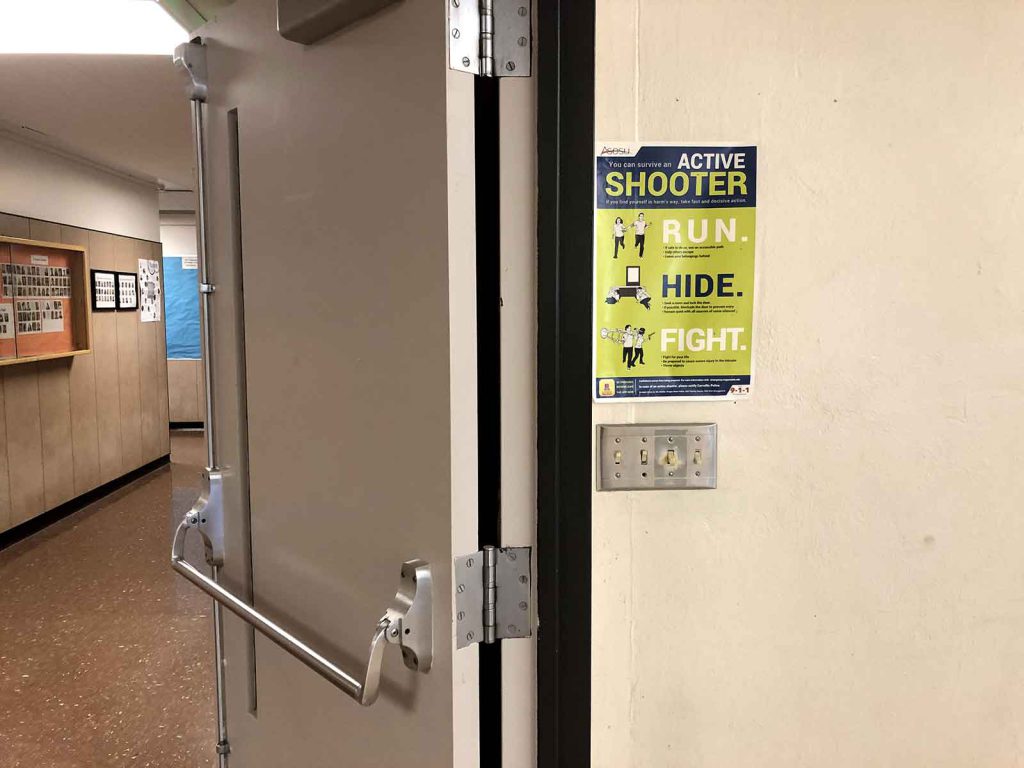 Many classrooms at Oregon State University display this poster, which advises how to respond to an active shooter.