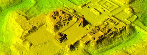 Using a remote-sensing tool called lidar, archaeologists can see what lies hidden underneath dense vegetation. This lidar image reveals the grand plaza of the Maya city of Tikal in present-day Guatemala.