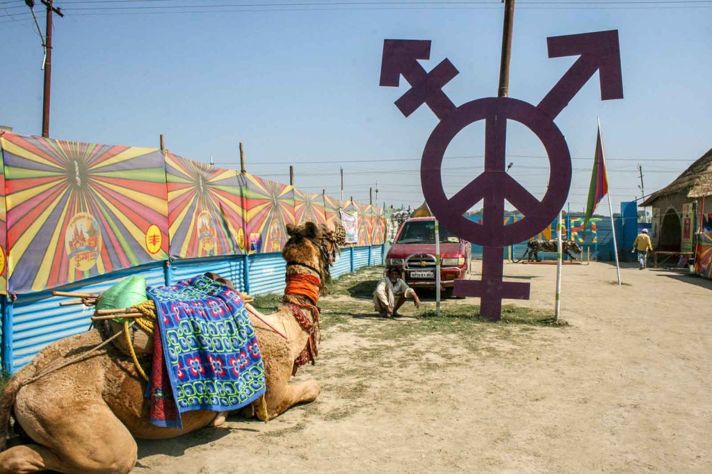 The Kinnar Akhada, a Hindu monastic order of hijra priestesses, was assigned a remote location at the fringes of the Kumbh Mela—a placement that mirrors their situation in society.