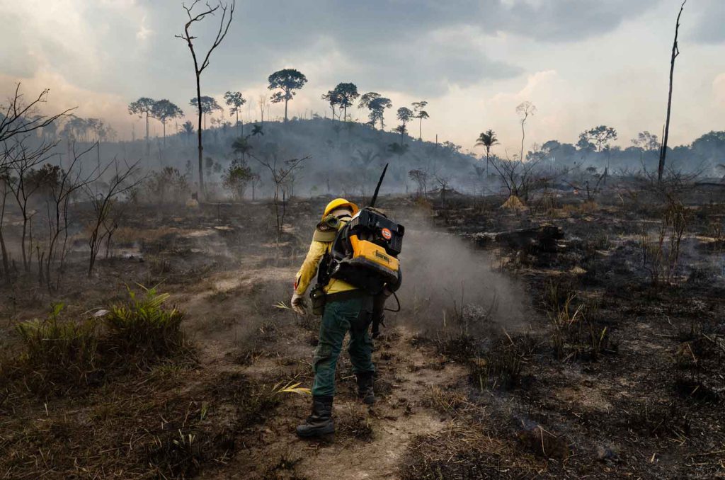 Firefighters tackle a blaze in northern Brazil in September.