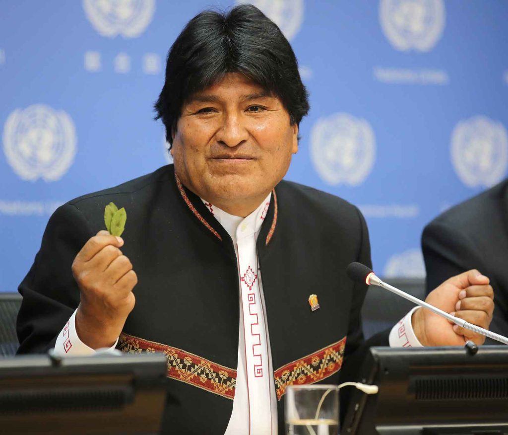 At a United Nations conference in 2016, then-President Evo Morales pleads for the right of farmers in Bolivia to grow coca for traditional purposes.