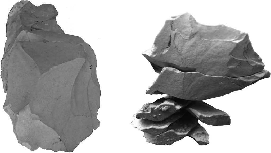 Archaeologists fit together chipped stone pieces that may have been tools crafted by Neanderthals at a Stone Age site in northern Israel.