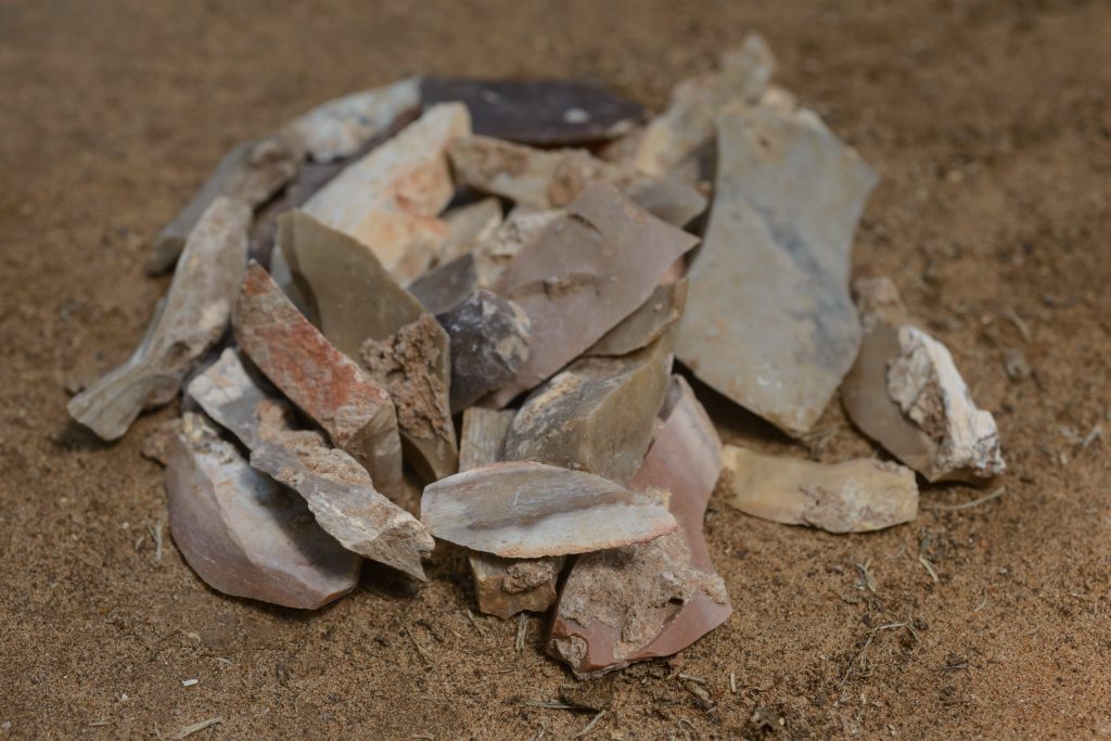 Researchers found these ancient flint blades in Israel’s Qesem Cave.