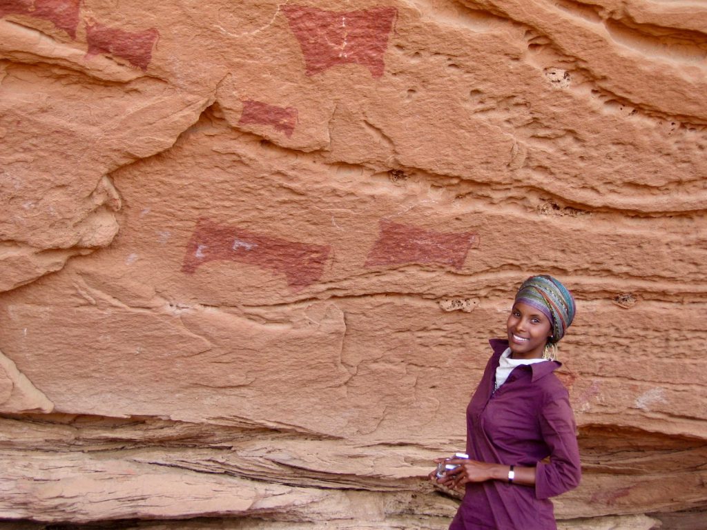 first female archaeologists - Archaeologist Sada Mire, a visiting professor of archaeology at Leiden University in the Netherlands, stands at Somaliland’s Dhambalin, a 5,000-year-old rock art site her team discovered in 2007.