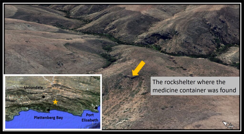 A layered Google Earth map features a small illustration of a star on a coast and a larger image of rocky terrain with a yellow arrow pointing to a particular hillside location.