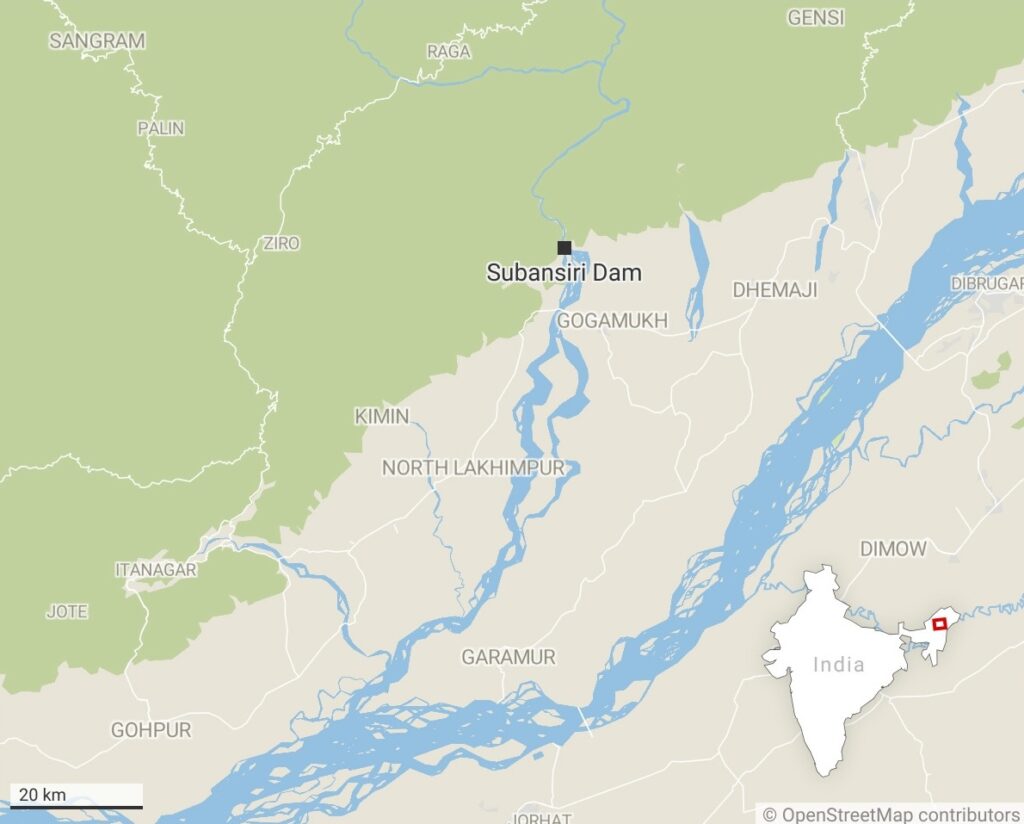 Green, tan, and blue colors illustrate a map with an inset of the Indian subcontinent in the lower righthand corner.