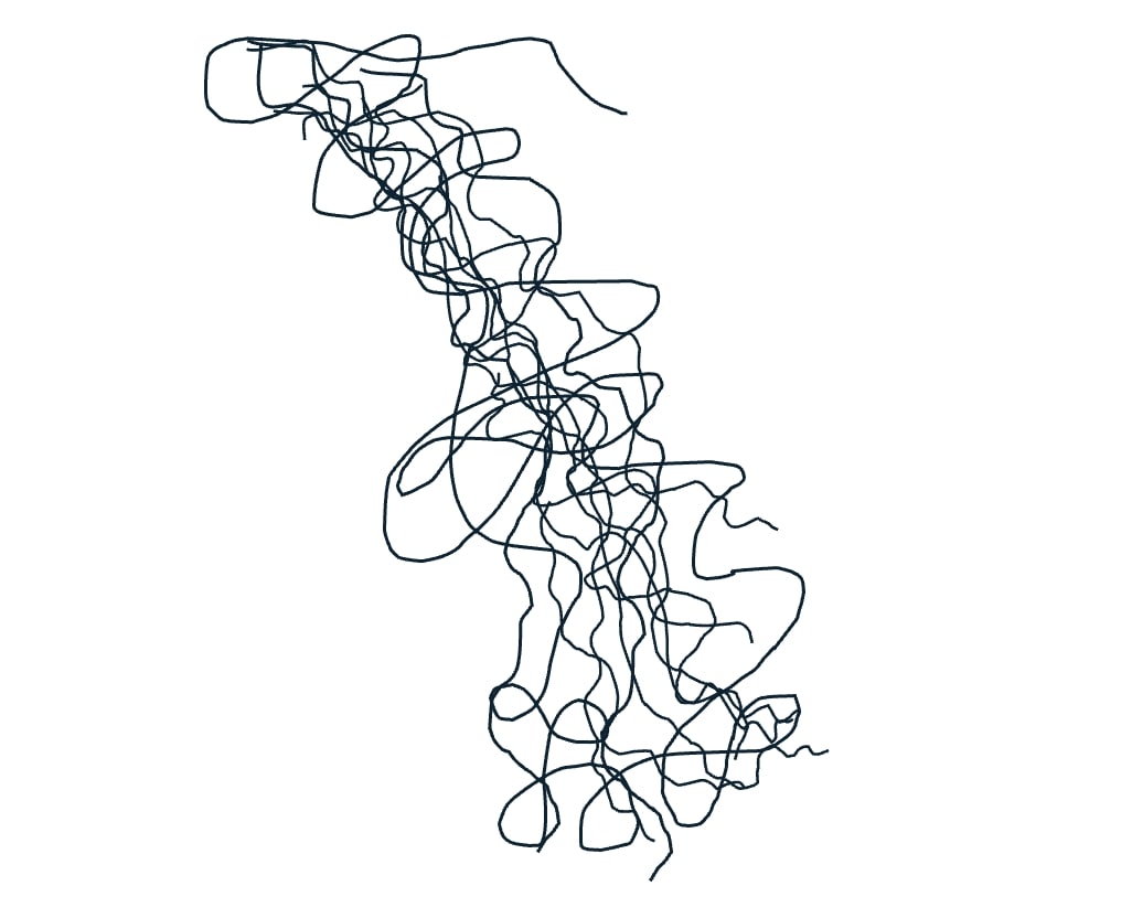 Lines move back and forth across a central area on a white space.